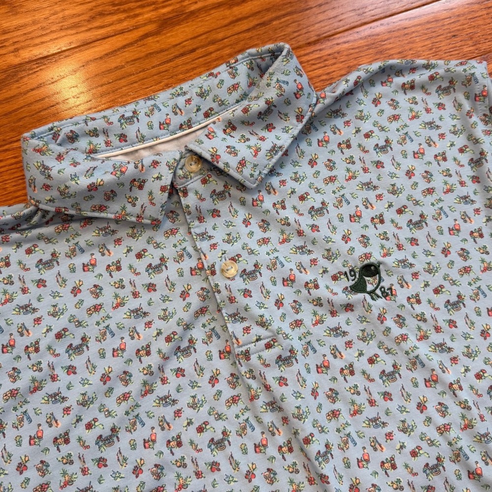 Peter Millar Seaside Golf Polo Shirt Mens Large Parrots Cocktail Print Nemacolin